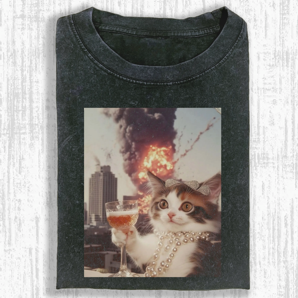 Calm and collected cat Washed T-shirt