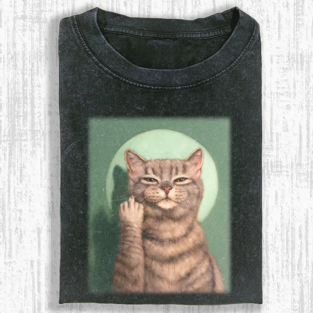 Wacky cat Washed T-shirt