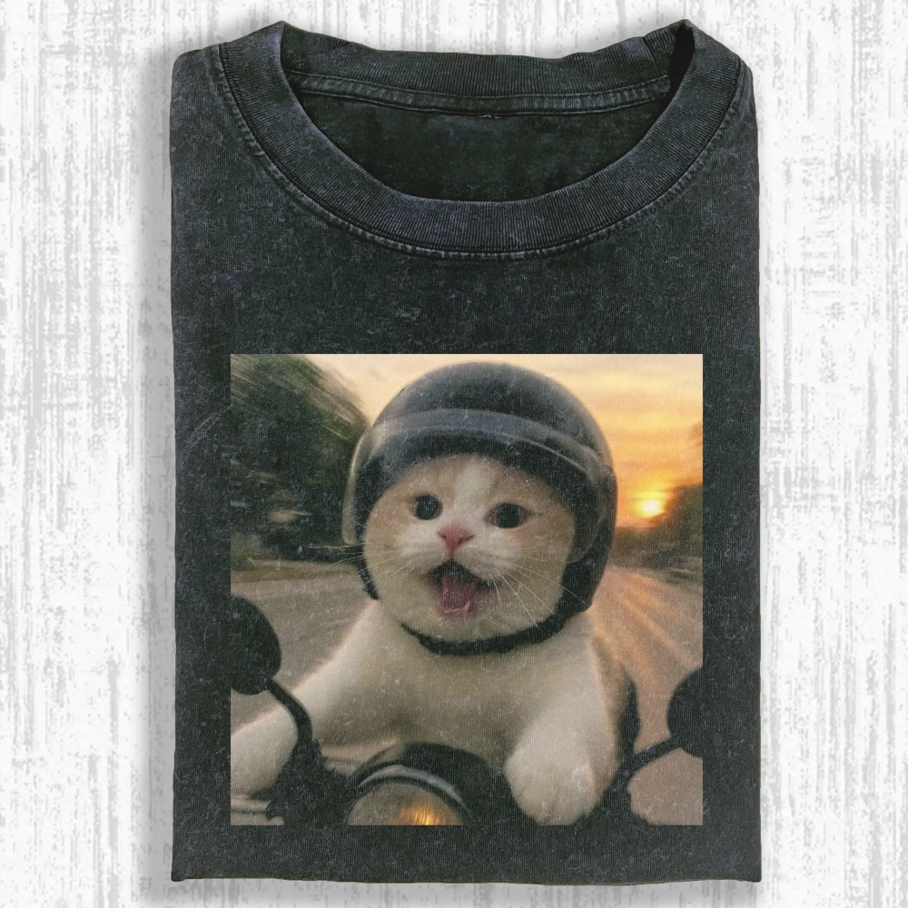 Wacky cat Washed T-shirt