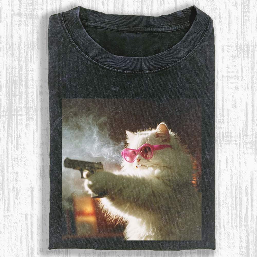 Calm and collected cat Washed T-shirt