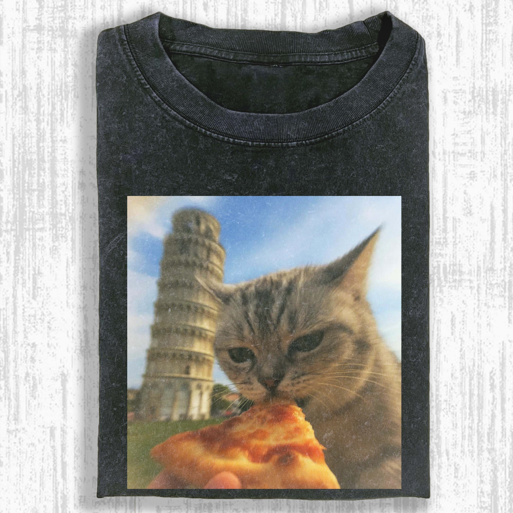 Wacky cat Washed T-shirt