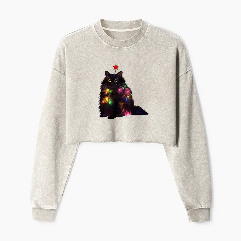 Funny cat Washed Crop Sweatshirt