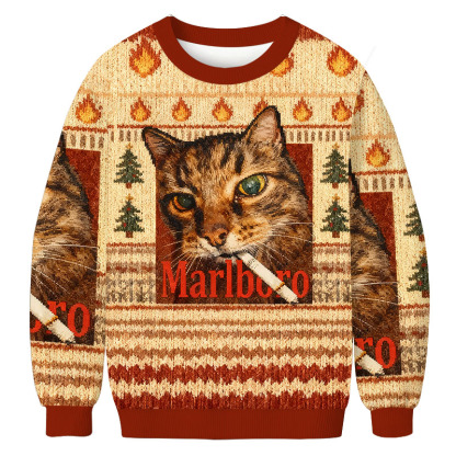 Funny Smoking Cat Meme Ugly Christmas Sweatshirt