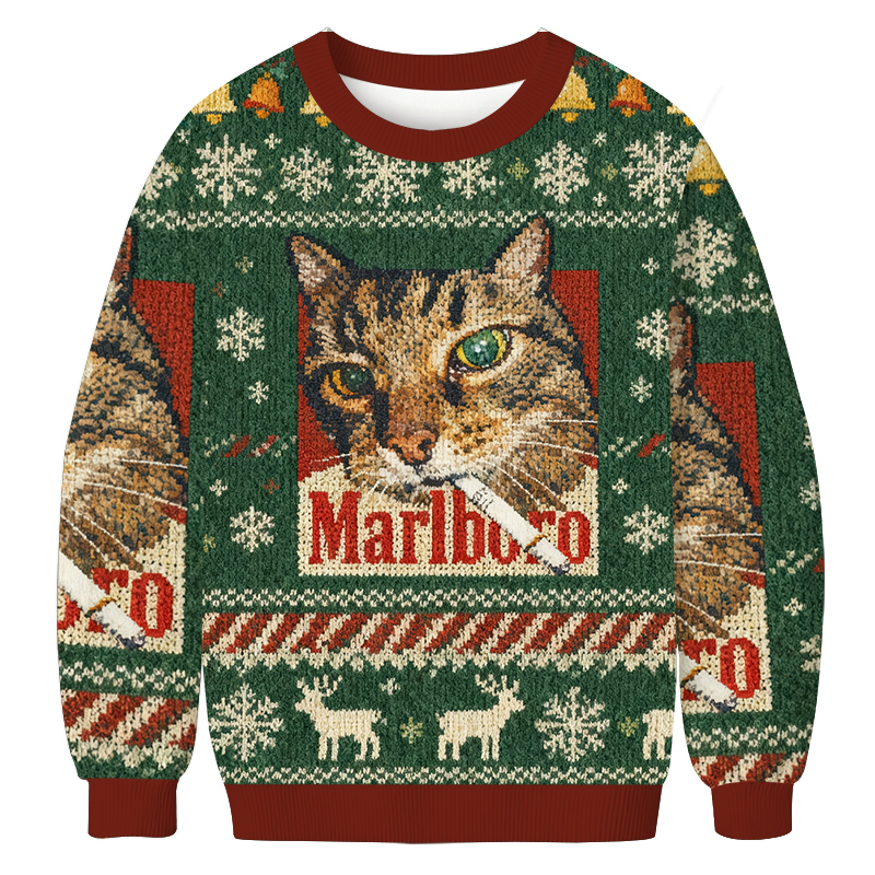 Funny Smoking Cat Meme Ugly Christmas Sweatshirt