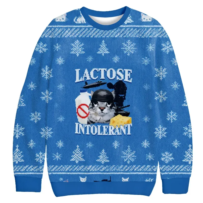 Lactose Intolerant Funny Cat Ugly Christmas Sweatshirt