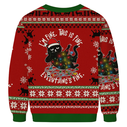 Cat Everything is Fine Ugly Christmas Sweatshirt