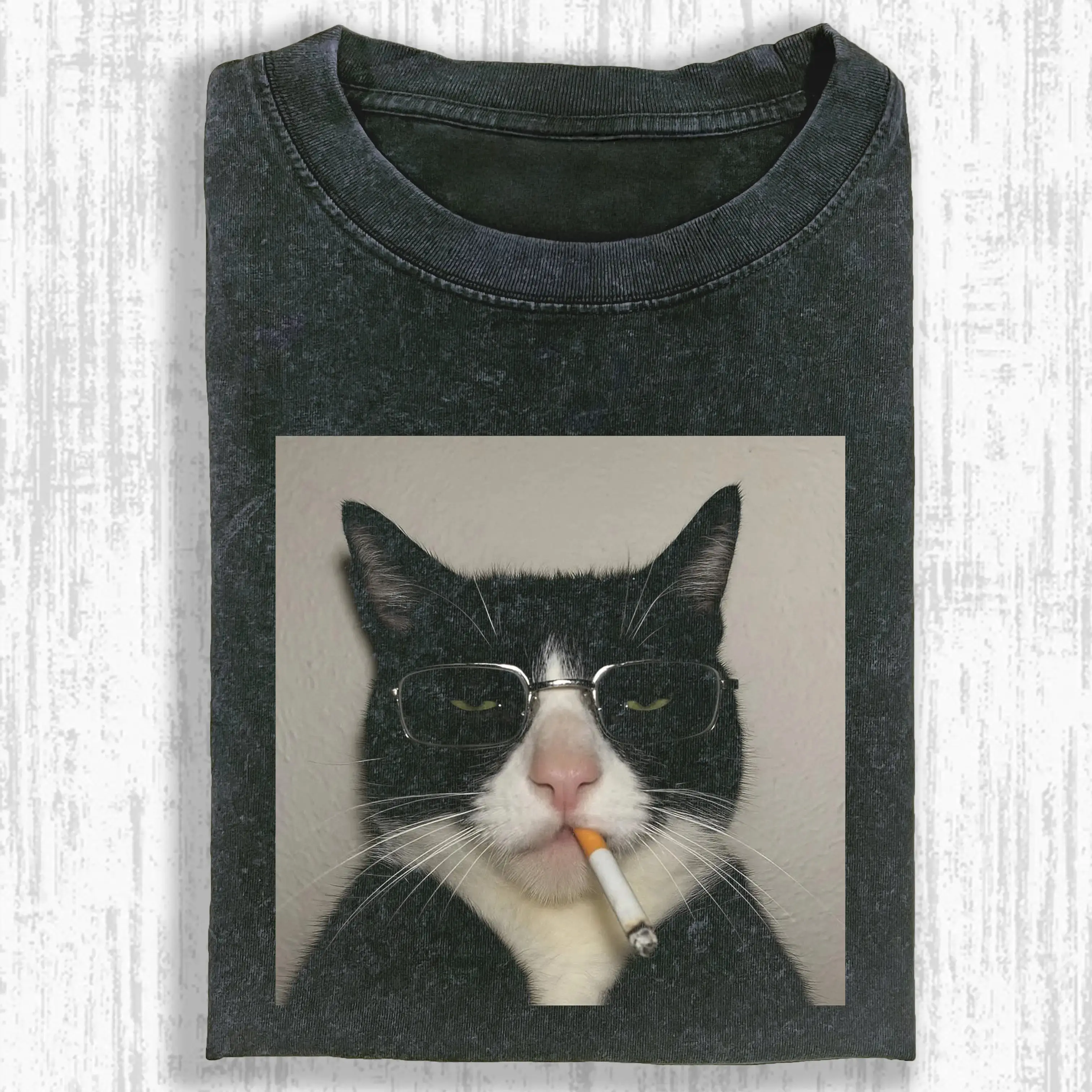 Smoking Wacky Cat Washed T-shirt