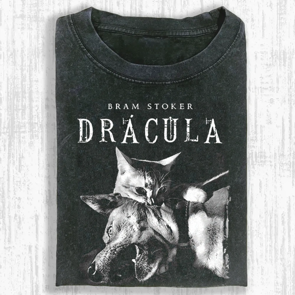 Cat Dracula Vampire Kitten Washed T-shirt