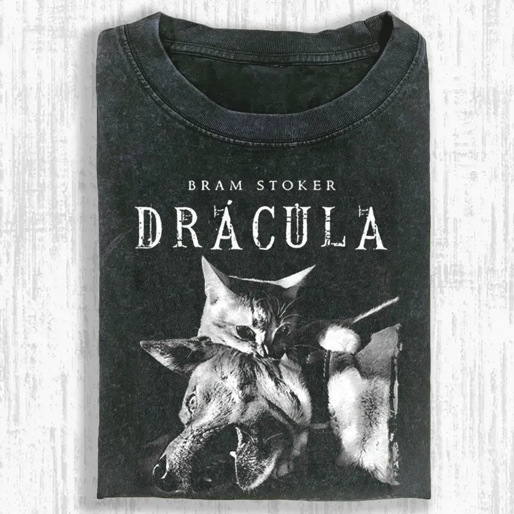 Cat Dracula Vampire Kitten Washed T-shirt