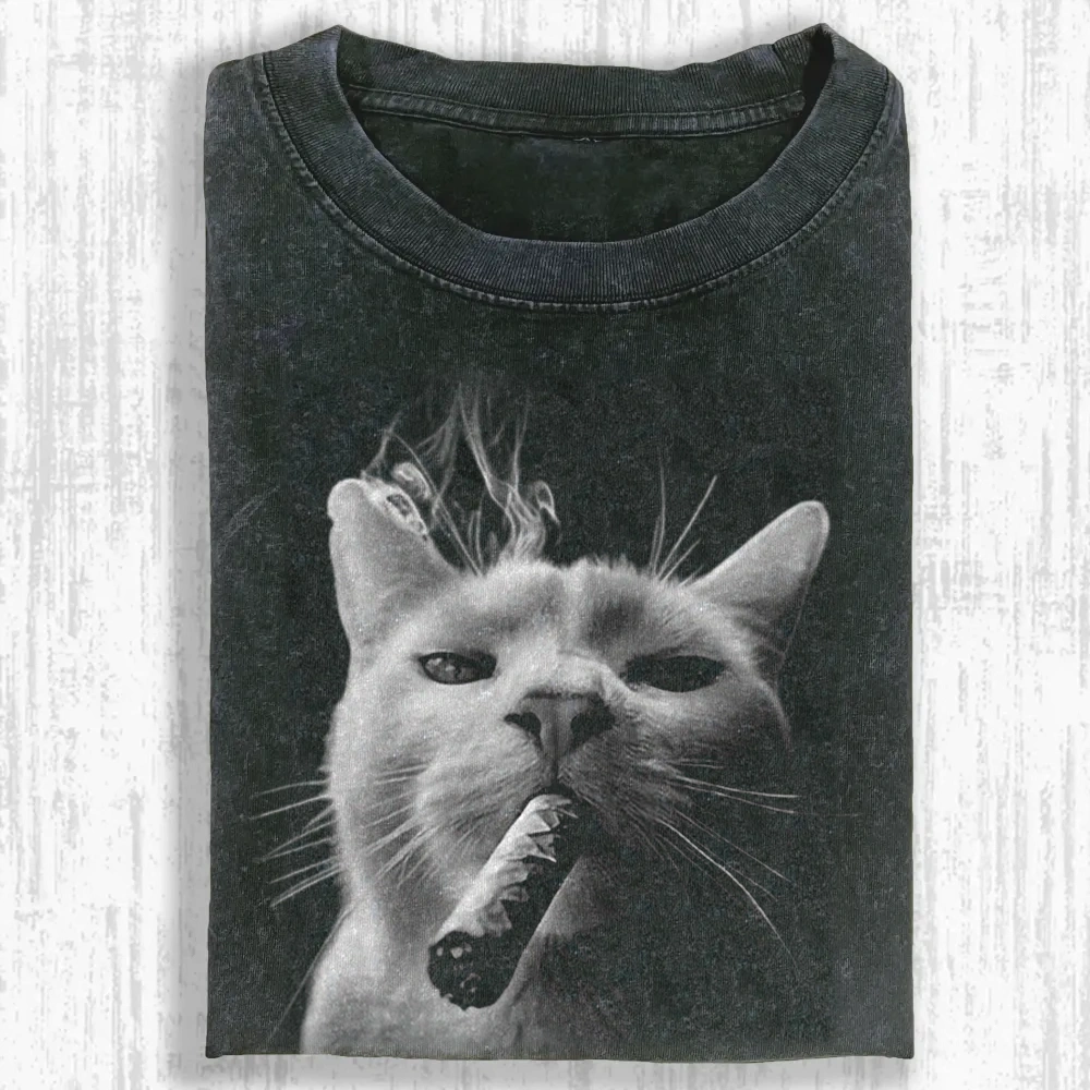 Bossy Cat Smoking Cigar Washed T-shirt