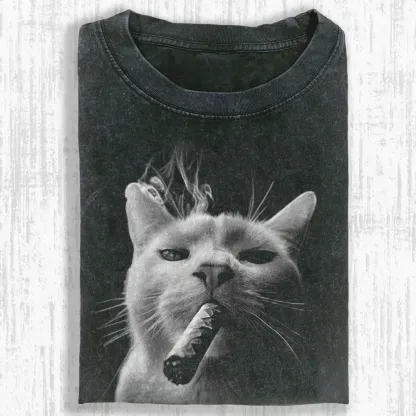Bossy Cat Smoking Cigar Washed T-shirt