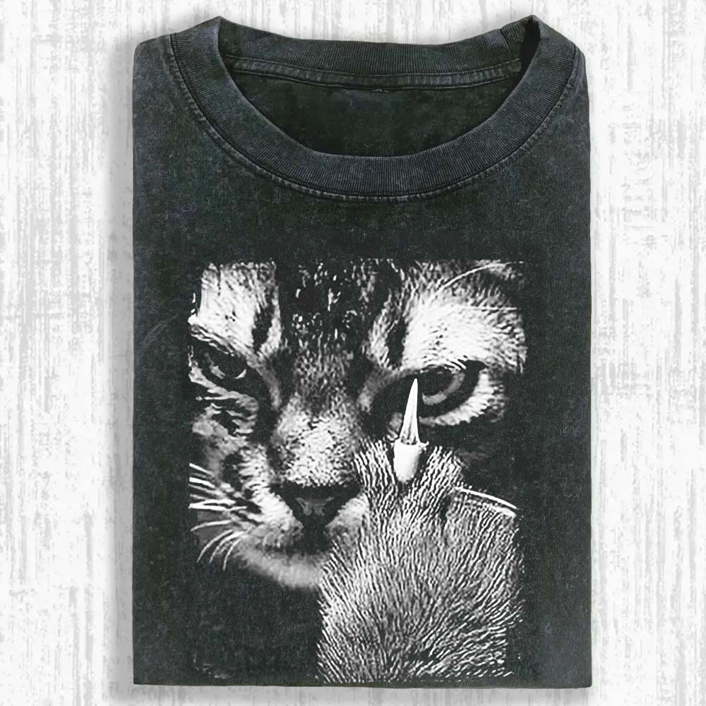 Angry Cat Middle Finger Washed T-shirt