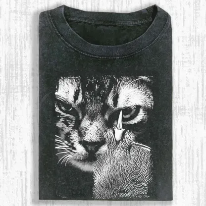 Angry Cat Middle Finger Washed T-shirt