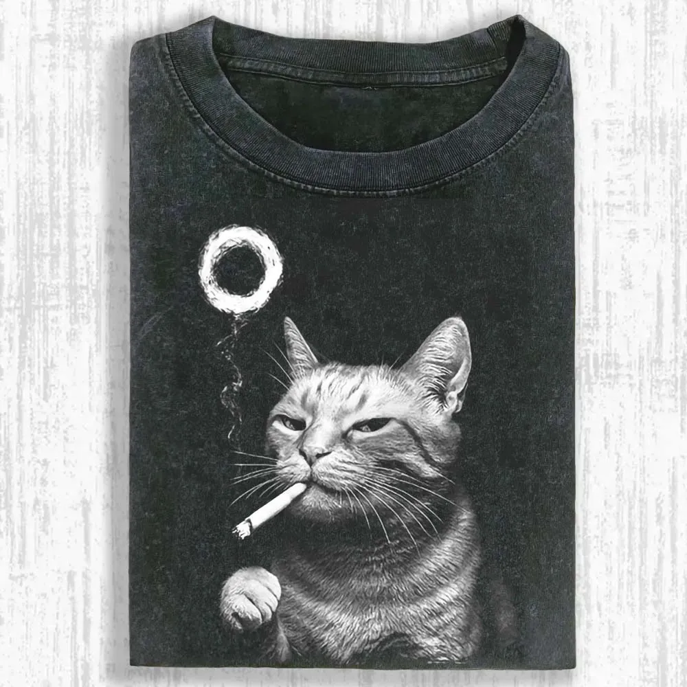 Judgy Cat Smoking Washed T-shirt