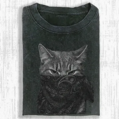 Mystic Feline Veil Washed T-shirt