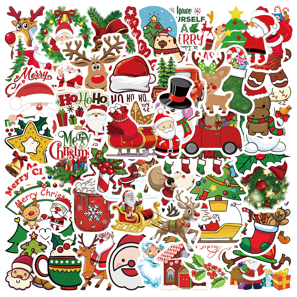 Santa Claus and Reindeer Stickers – 50pcs