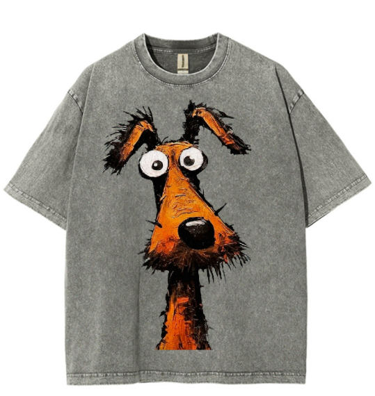 Cute Dog Art Print Dog Lover Washed T-shirt