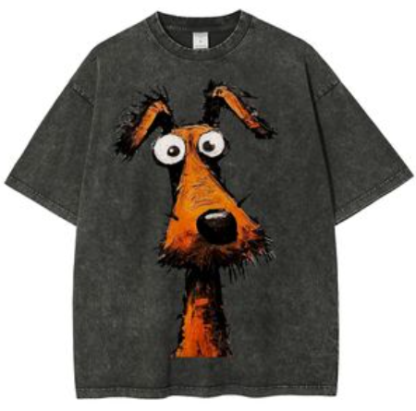 Cute Dog Art Print Dog Lover Washed T-shirt