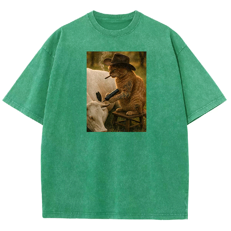 Tattoo Cowboy Cat Washed T-shirt