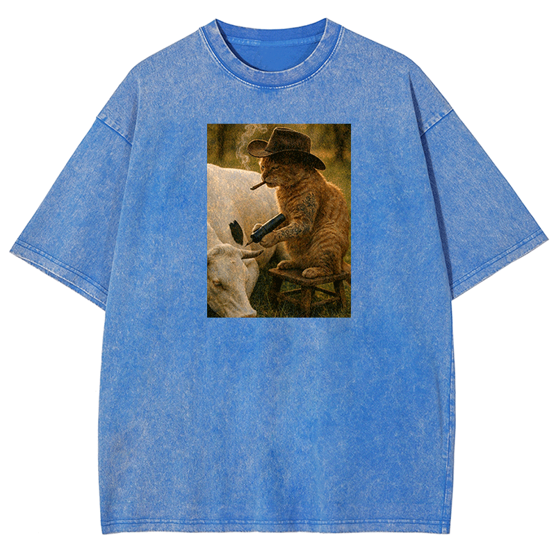 Tattoo Cowboy Cat Washed T-shirt
