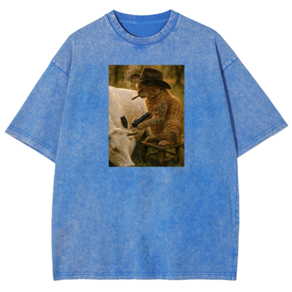Tattoo Cowboy Cat Washed T-shirt