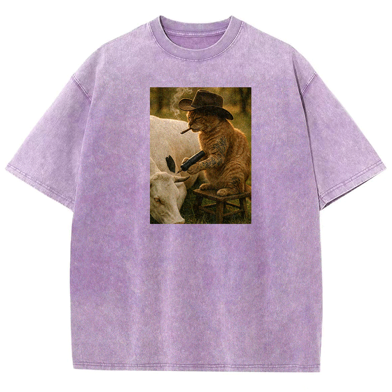 Tattoo Cowboy Cat Washed T-shirt
