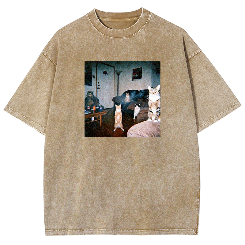 Midnight Moggy Meetup Washed T-shirt