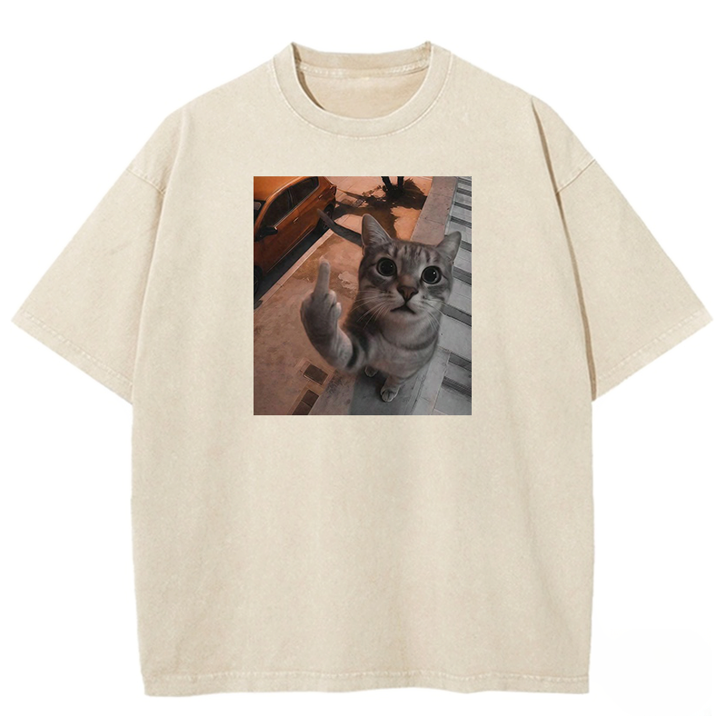 Middle Finger Moggie Washed T-shirt