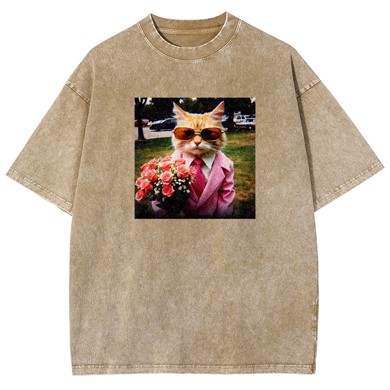 Dapper Date Cat Washed T-shirt