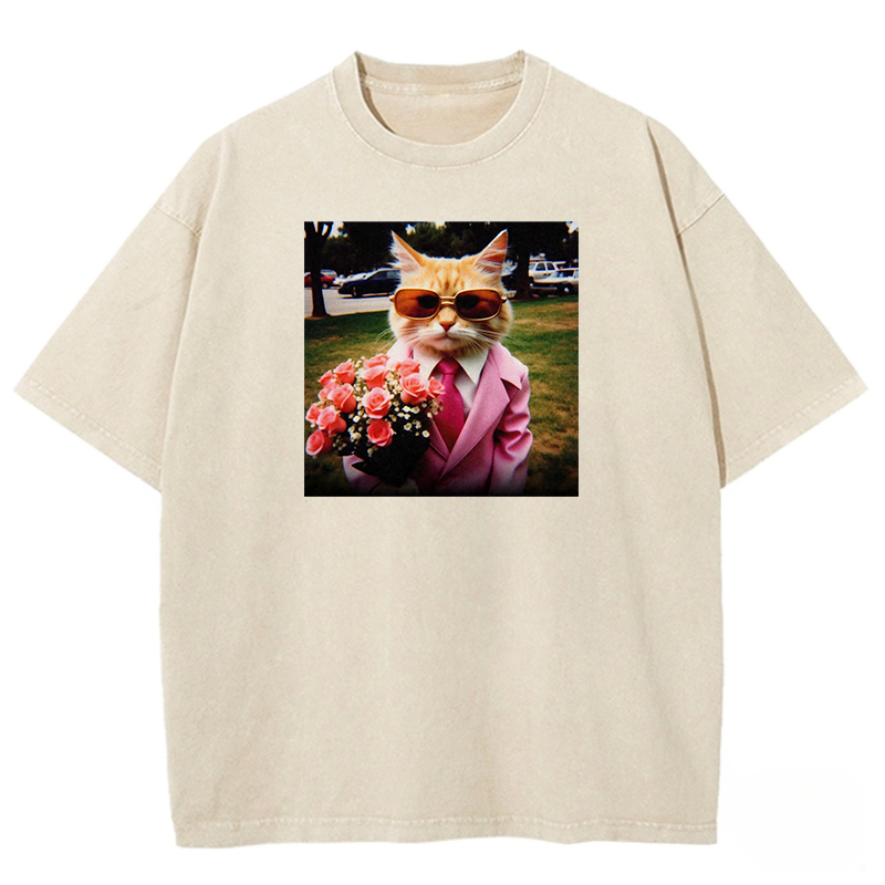 Dapper Date Cat Washed T-shirt