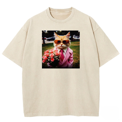 Dapper Date Cat Washed T-shirt