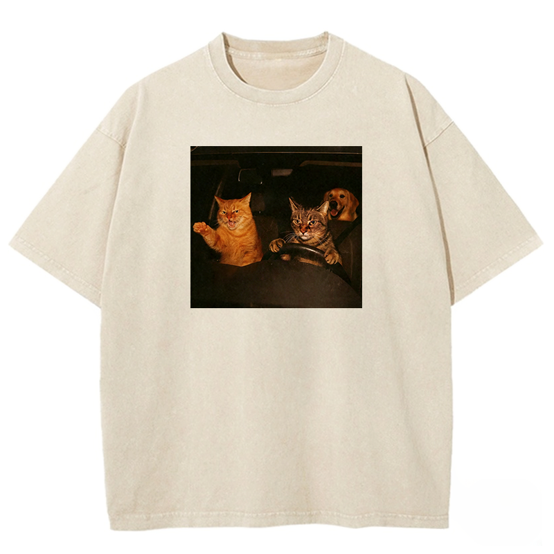Road Rage Kitties Washed T-shirt
