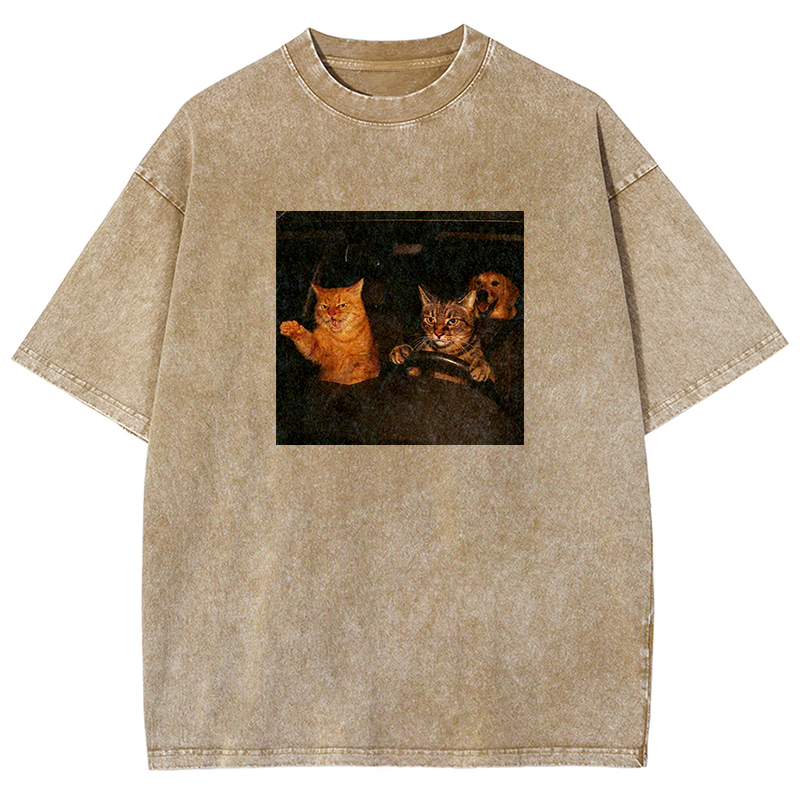 Road Rage Kitties Washed T-shirt