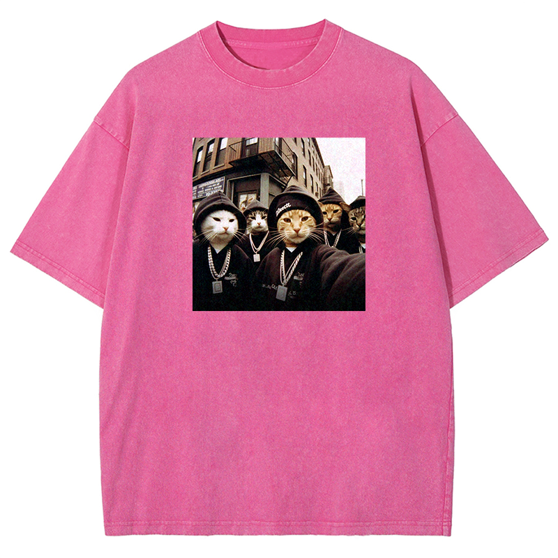 Hip-Hop Purr-crew Washed T-shirt