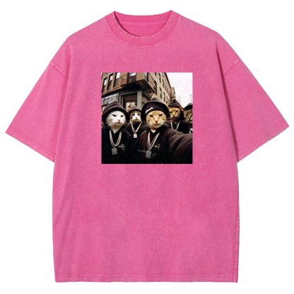 Hip-Hop Purr-crew Washed T-shirt