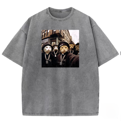 Hip-Hop Purr-crew Washed T-shirt