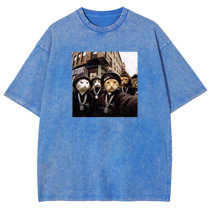 Hip-Hop Purr-crew Washed T-shirt