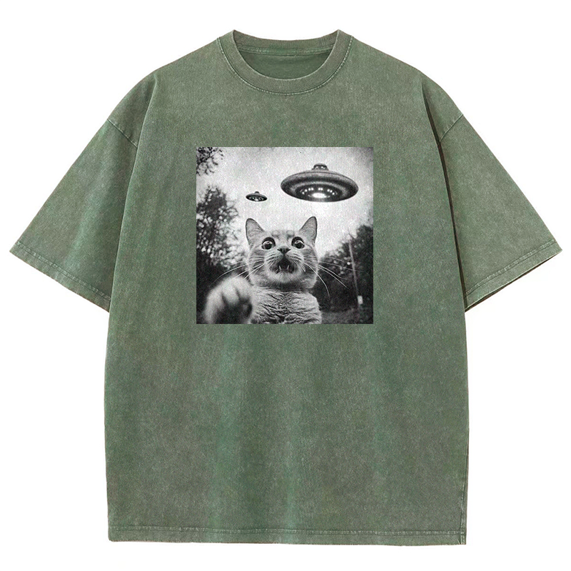 Alien Encounter Cat Washed T-shirt