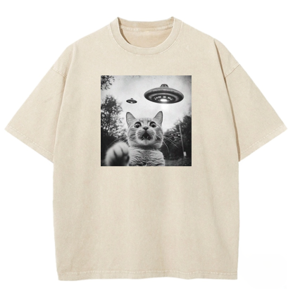 Alien Encounter Cat Washed T-shirt