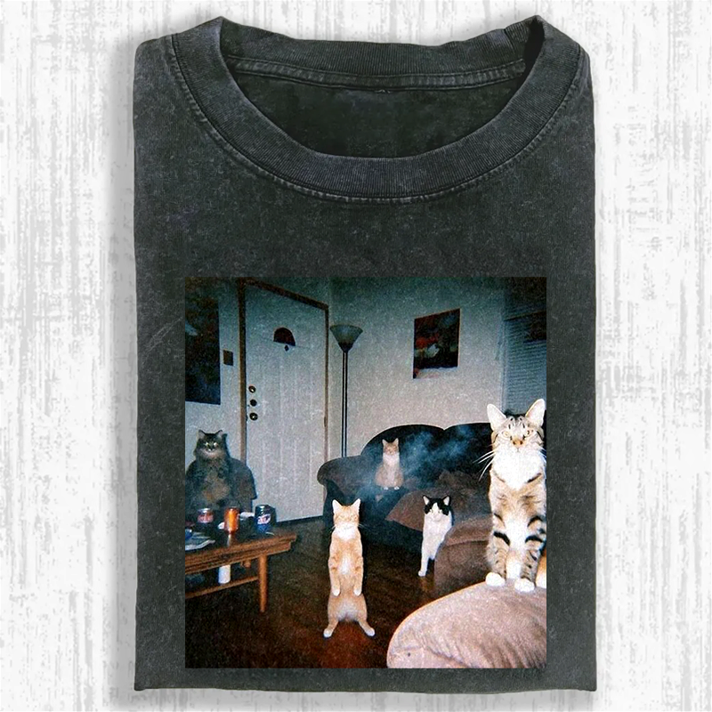 Midnight Moggy Meetup Washed T-shirt