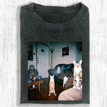 Midnight Moggy Meetup Washed T-shirt
