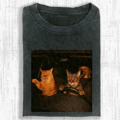 Road Rage Kitties Washed T-shirt