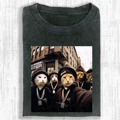 Hip-Hop Purr-crew Washed T-shirt
