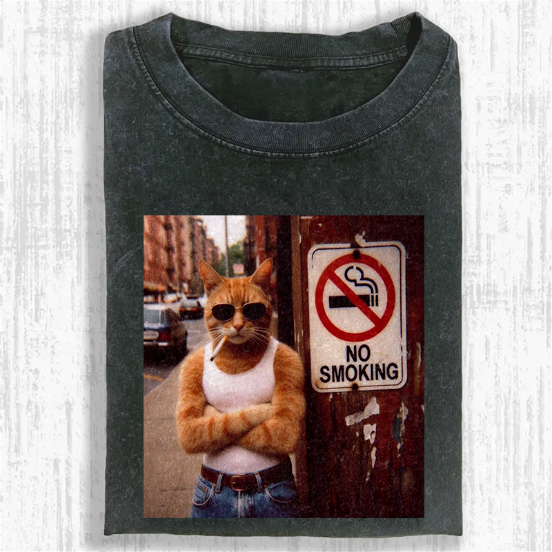 Cool Cat No Smoking Washed T-shirt