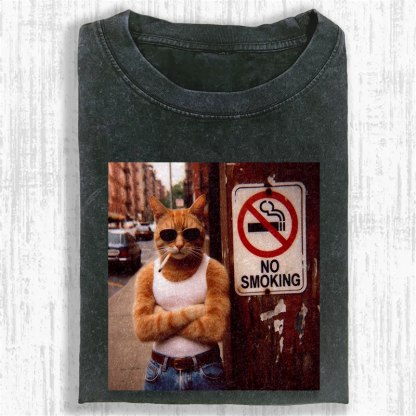 Cool Cat No Smoking Washed T-shirt