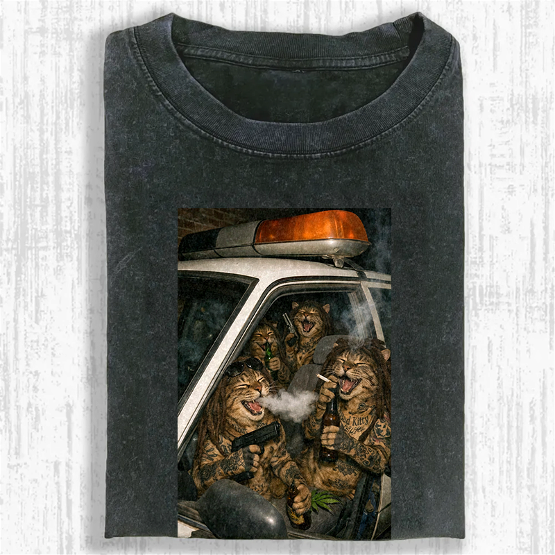 Bad Kitty Patrol Washed T-shirt