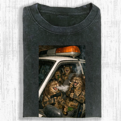 Bad Kitty Patrol Washed T-shirt