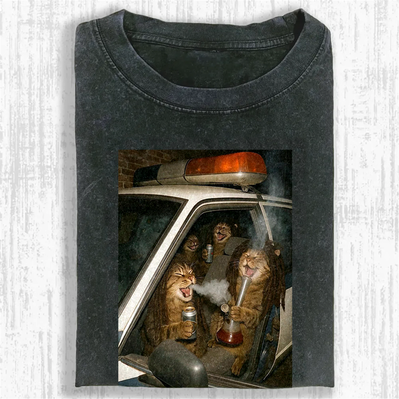 Party Patrol Cats Washed T-shirt