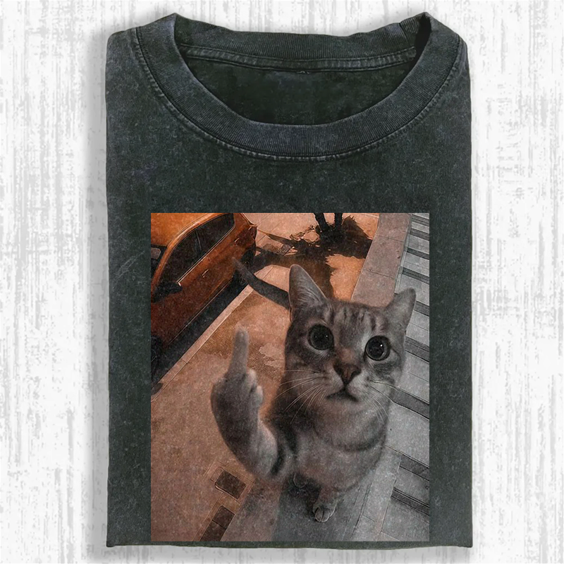 Middle Finger Moggie Washed T-shirt