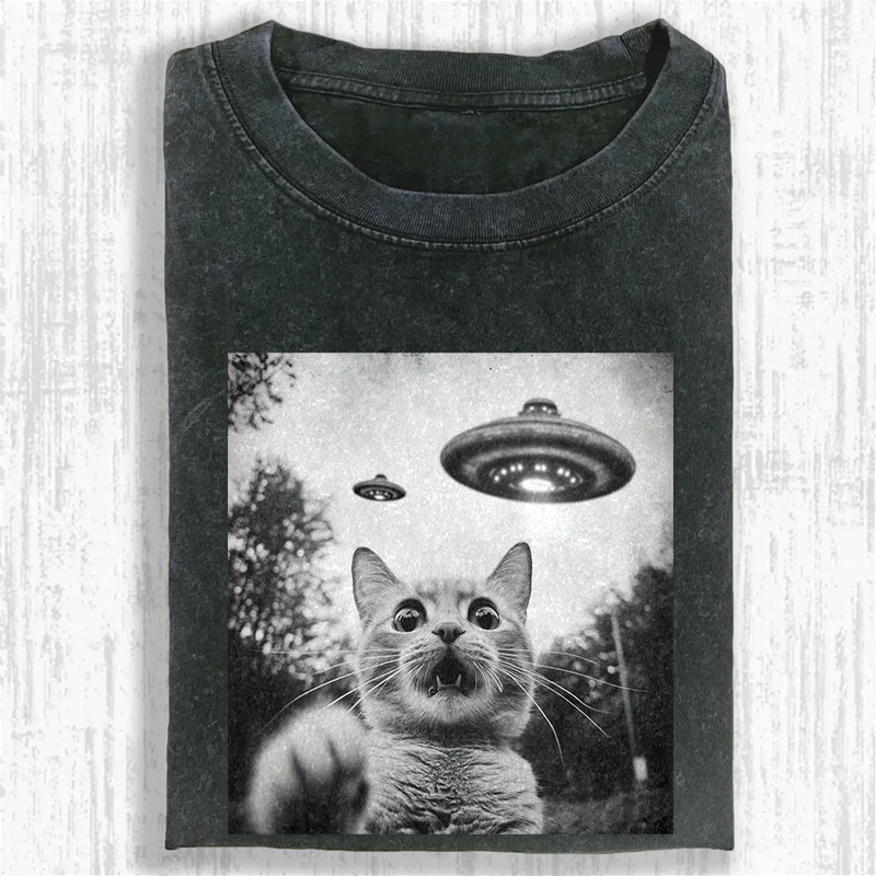 Alien Encounter Cat Washed T-shirt